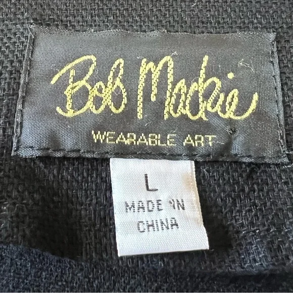 Bob Mackie Art To Wear Black Cotton Floral Eyelet Tie Waist Jacket Womens Large - Picture 11 of 11